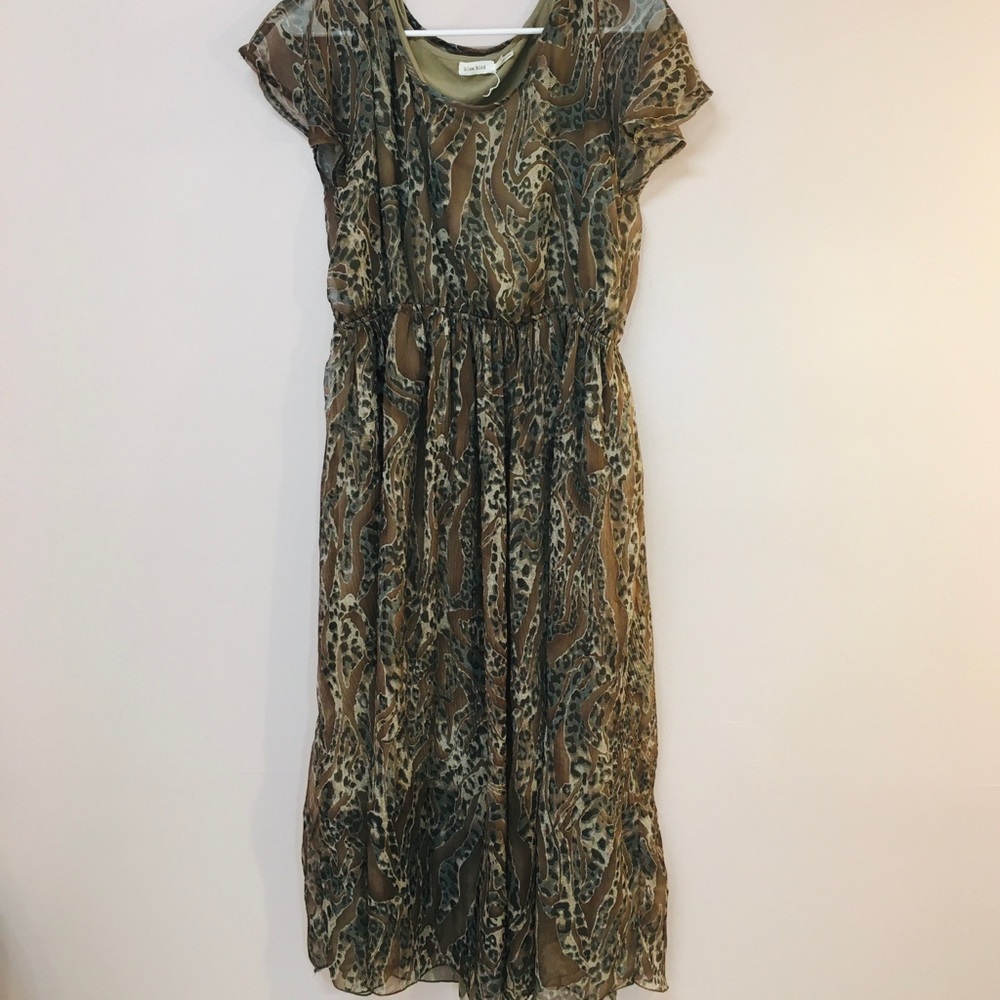 Blue Bird Brown Cheetah Print Dress